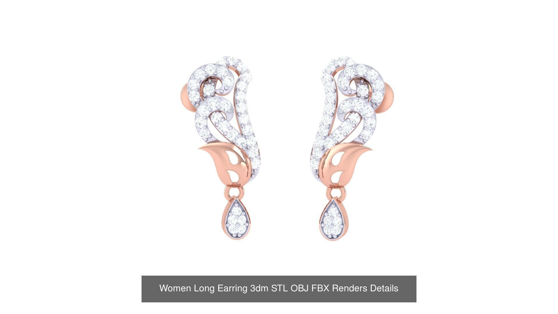 60 Women Long Earring 3dm STL OBJ FBX Renders Details Collection _46