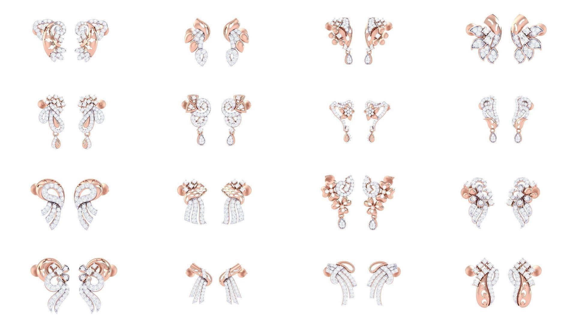 60 Women Long Earring 3dm STL OBJ FBX Renders Details Collection _3