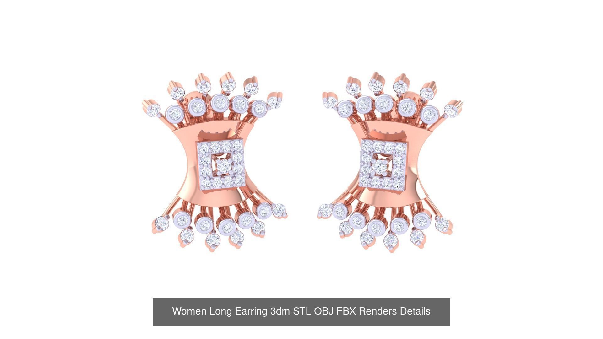 60 Women Long Earring 3dm STL OBJ FBX Renders Details Collection _17