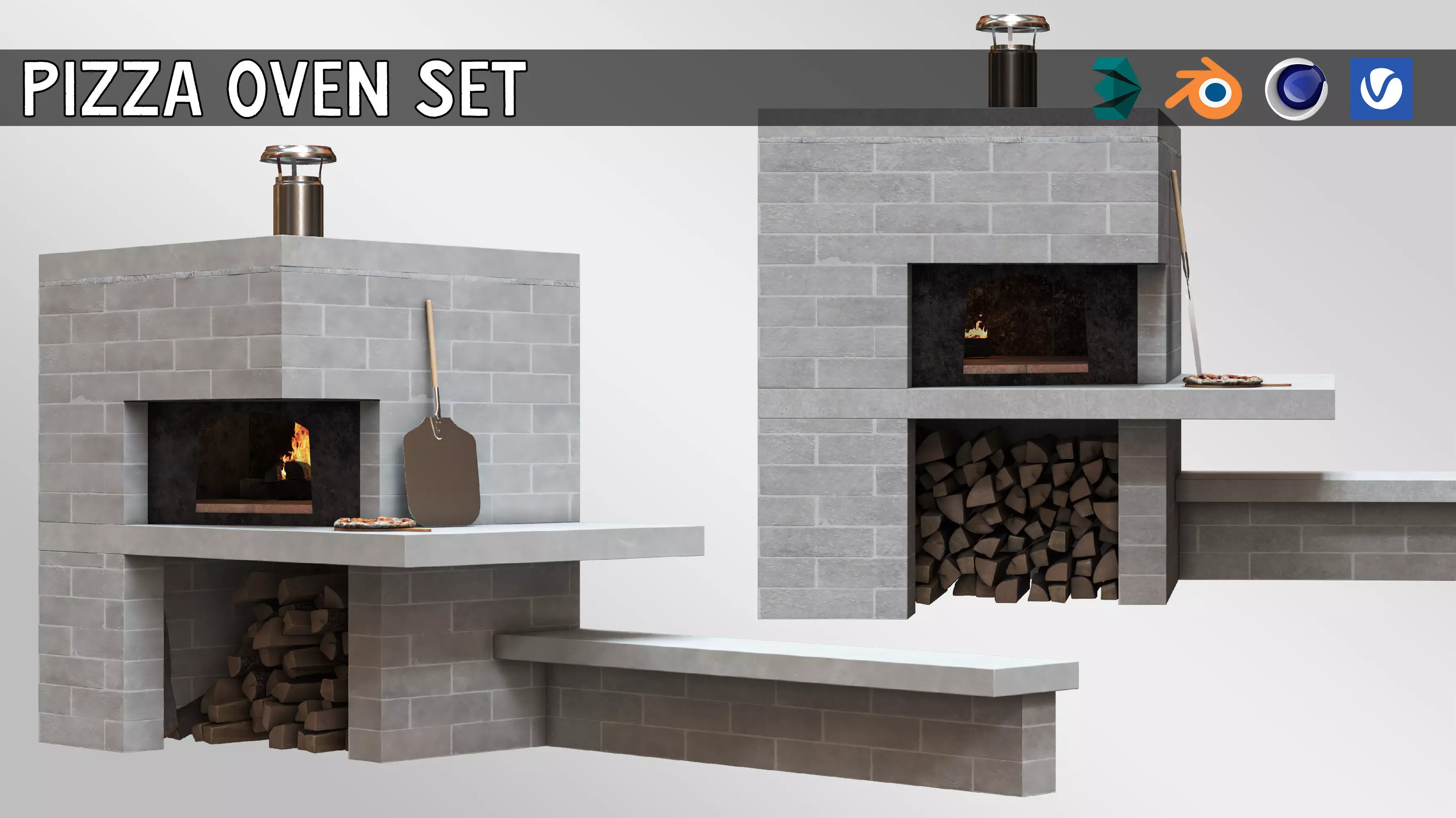 Pizza Oven Set01 3D model