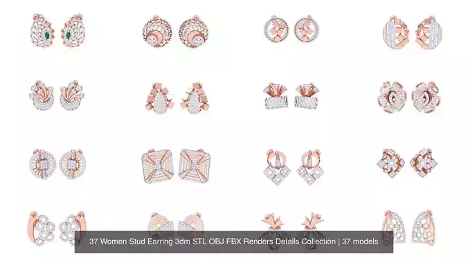 37 Women Stud Earring 3dm STL OBJ FBX Renders Details Collection