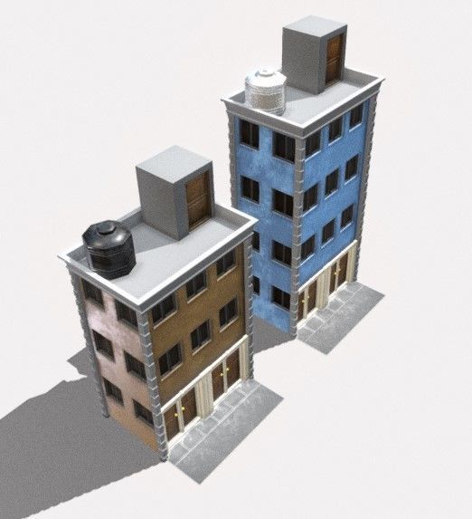 Buildings two Low-poly 3D model_1