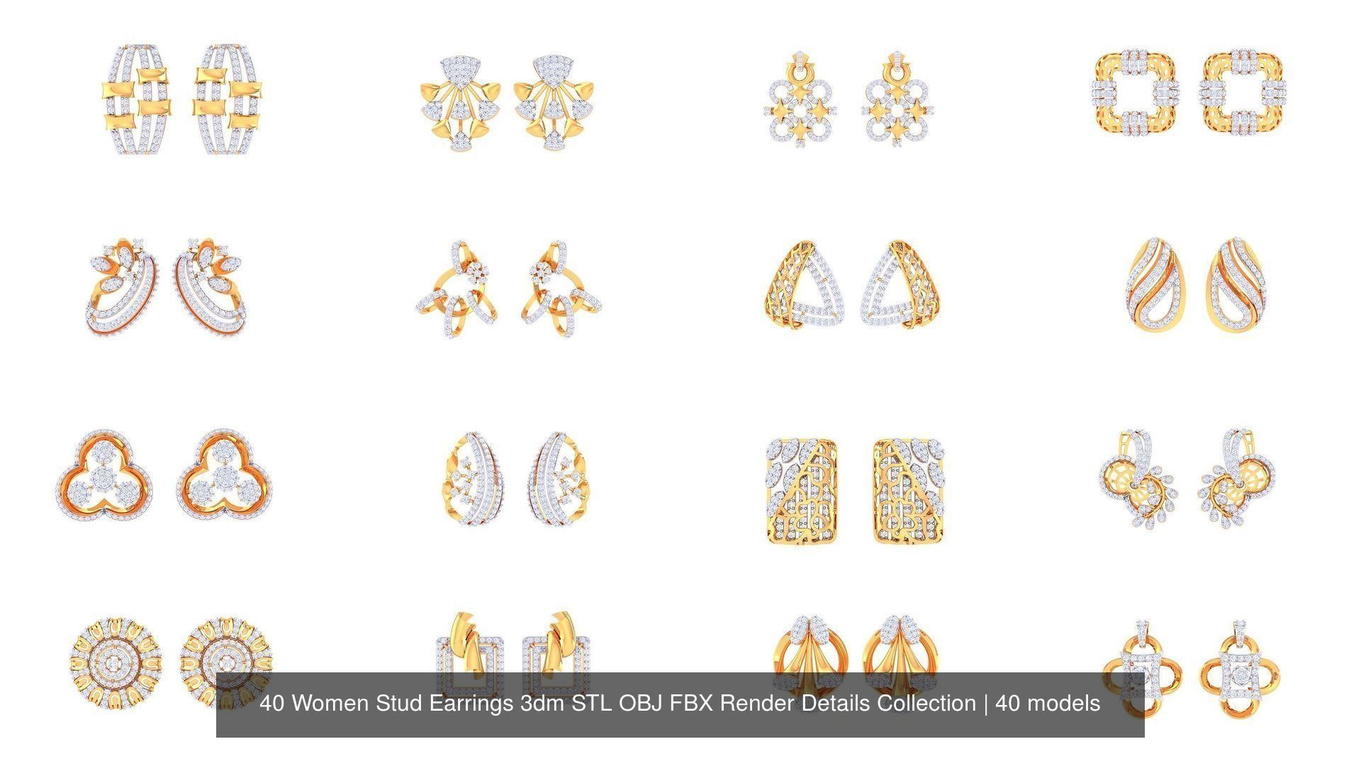 40 Women Stud Earrings 3dm STL OBJ FBX Render Details Collection _2