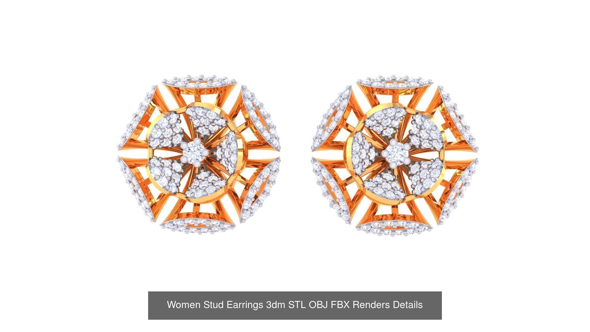 40 Women Stud Earrings 3dm STL OBJ FBX Render Details Collection _37