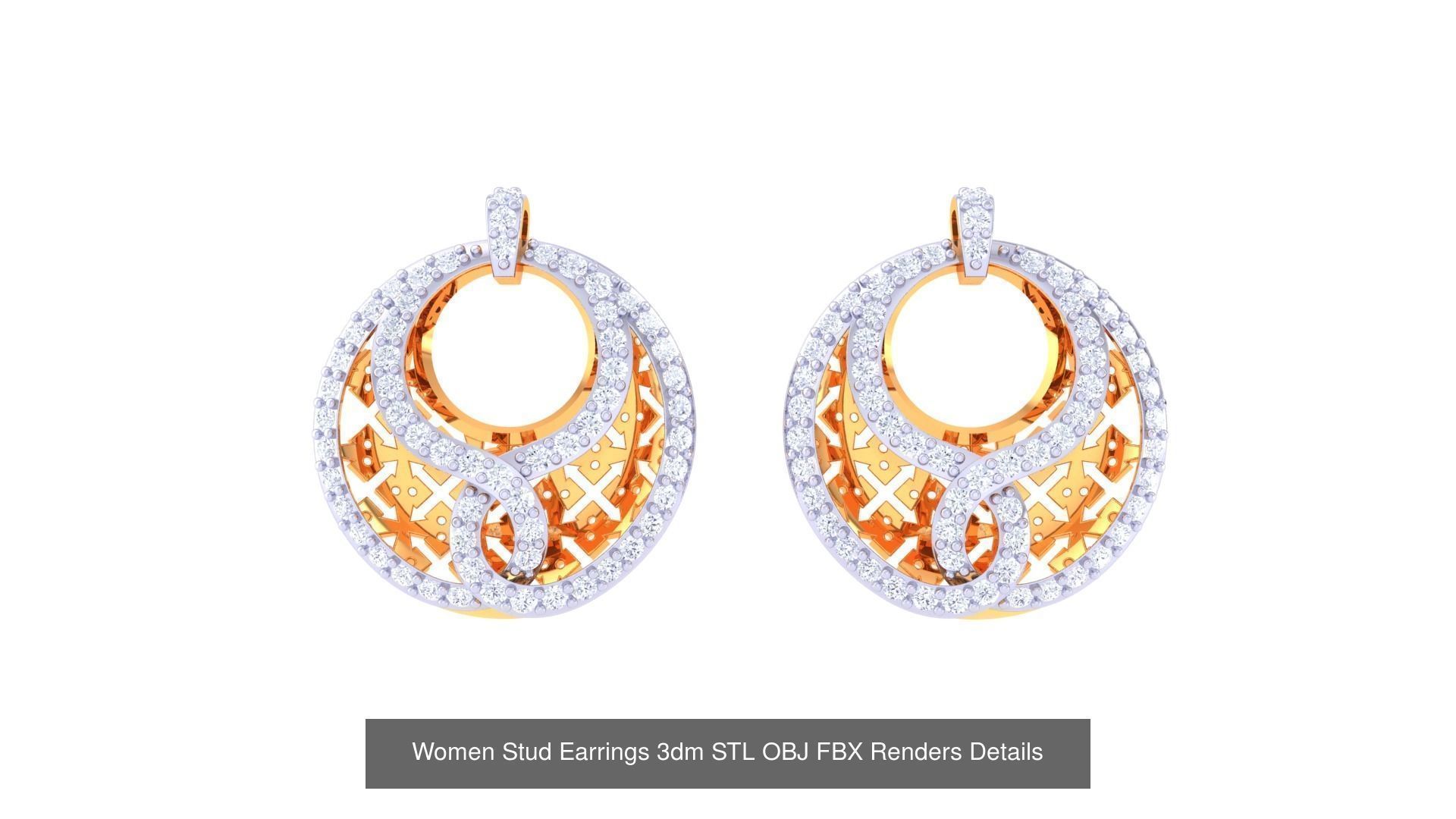 40 Women Stud Earrings 3dm STL OBJ FBX Render Details Collection _20