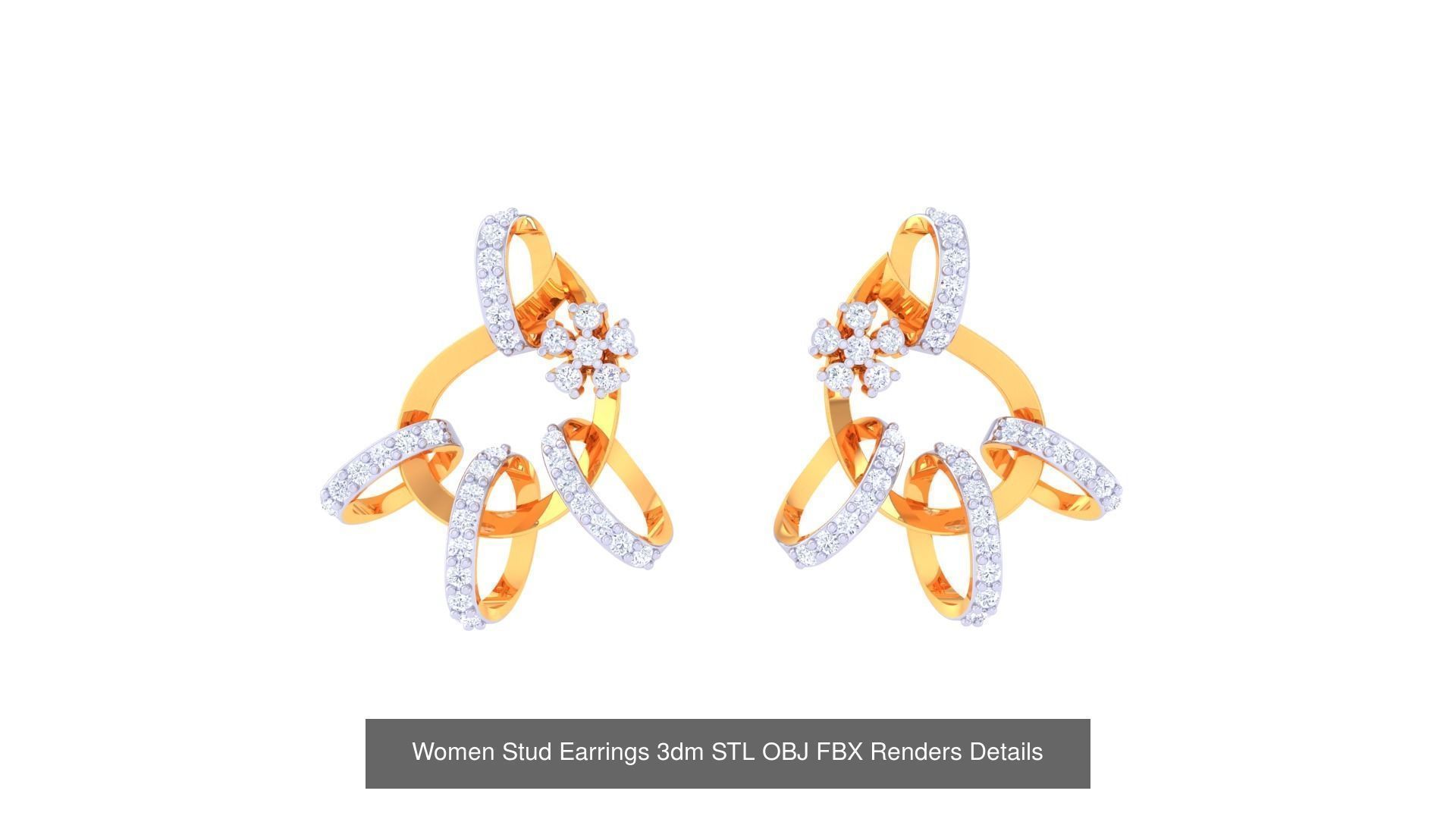 40 Women Stud Earrings 3dm STL OBJ FBX Render Details Collection _26
