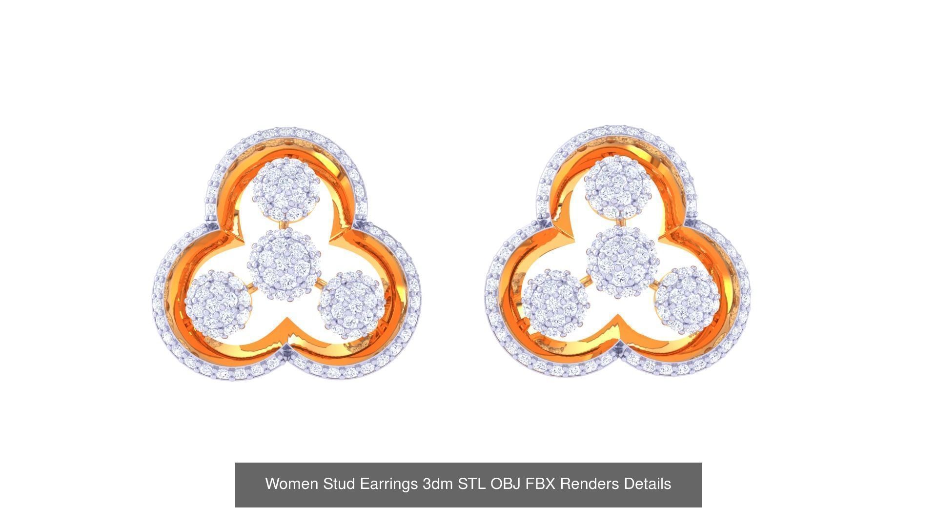 40 Women Stud Earrings 3dm STL OBJ FBX Render Details Collection _29