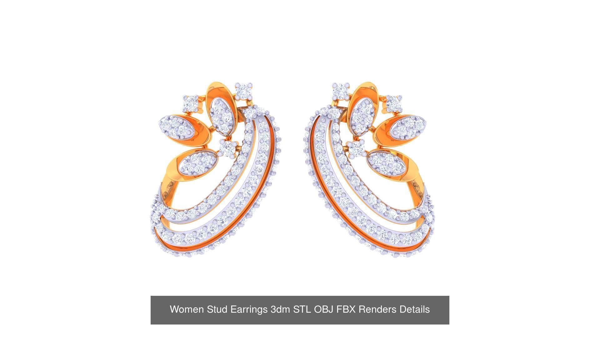 40 Women Stud Earrings 3dm STL OBJ FBX Render Details Collection _25