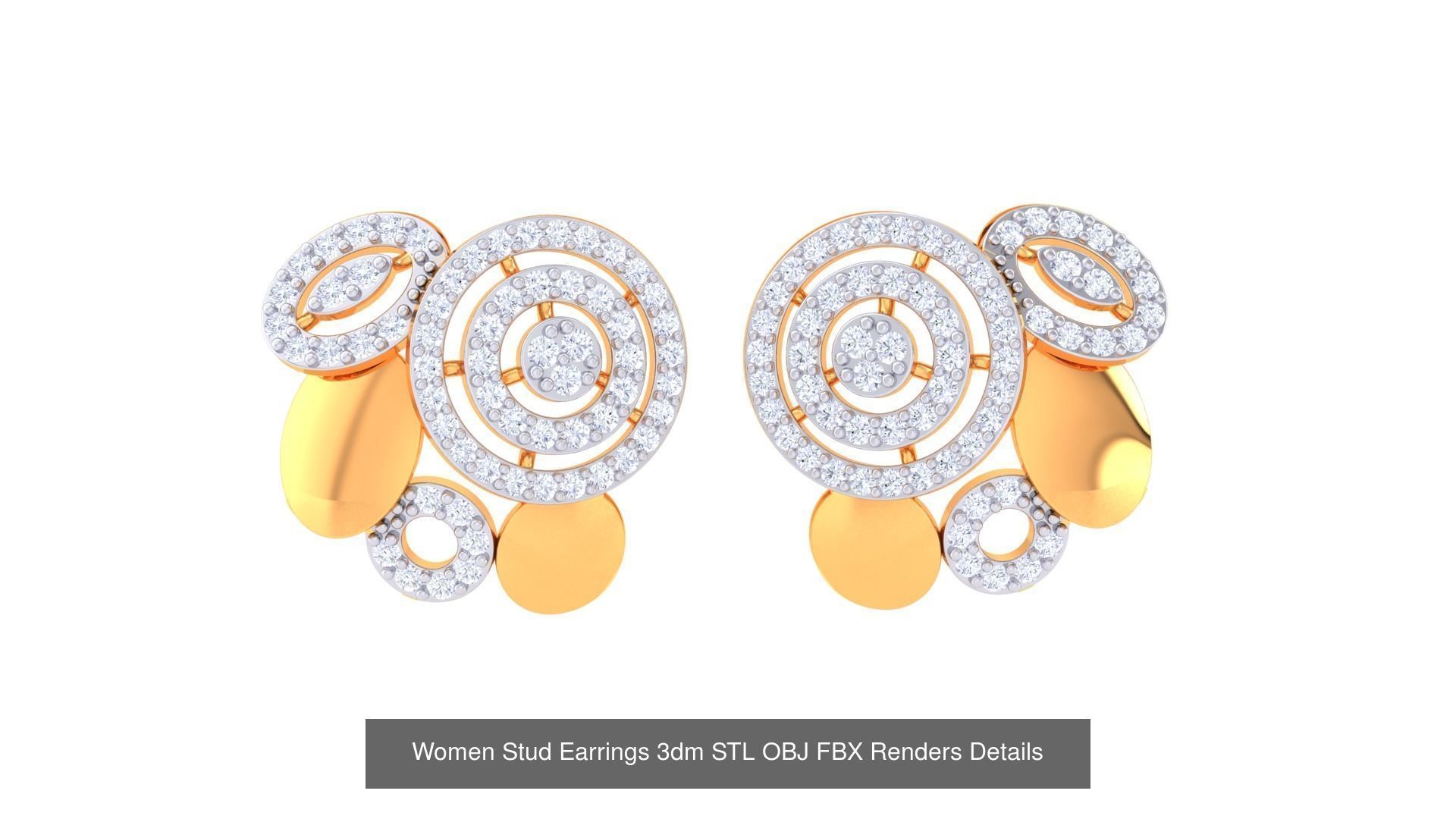 40 Women Stud Earrings 3dm STL OBJ FBX Render Details Collection _41