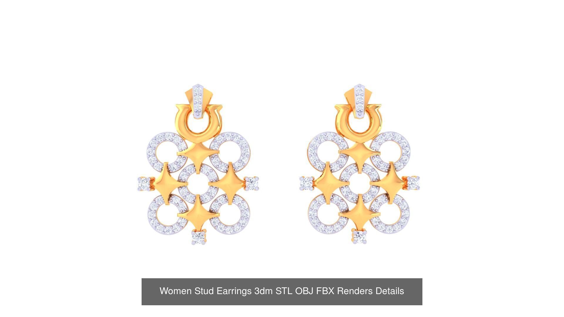40 Women Stud Earrings 3dm STL OBJ FBX Render Details Collection _23