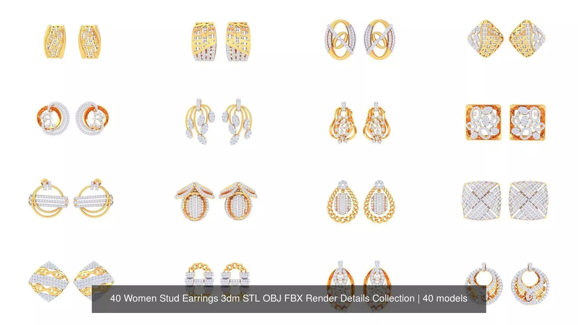 40 Women Stud Earrings 3dm STL OBJ FBX Render Details Collection _0