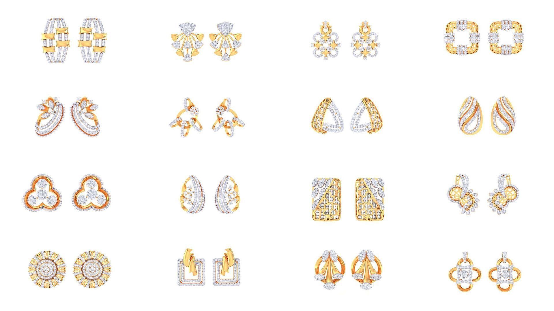 40 Women Stud Earrings 3dm STL OBJ FBX Render Details Collection _1