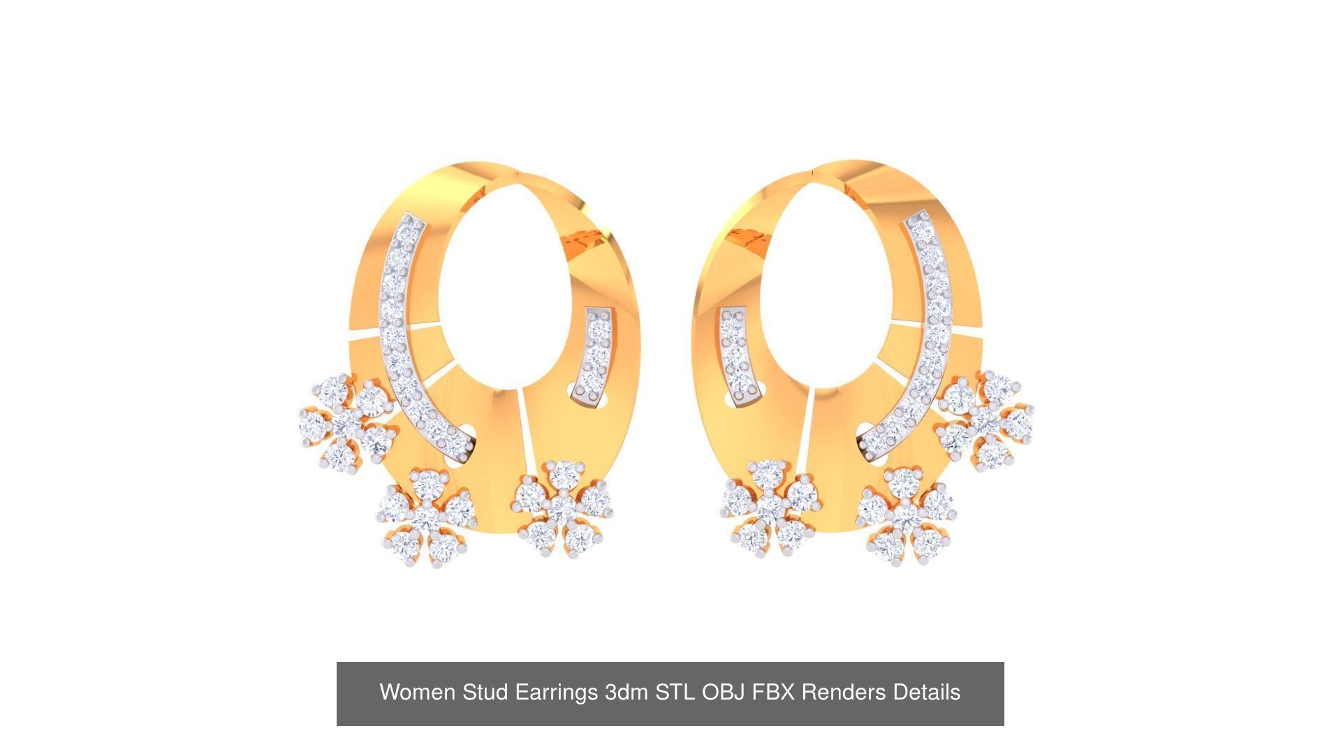 40 Women Stud Earrings 3dm STL OBJ FBX Render Details Collection _39