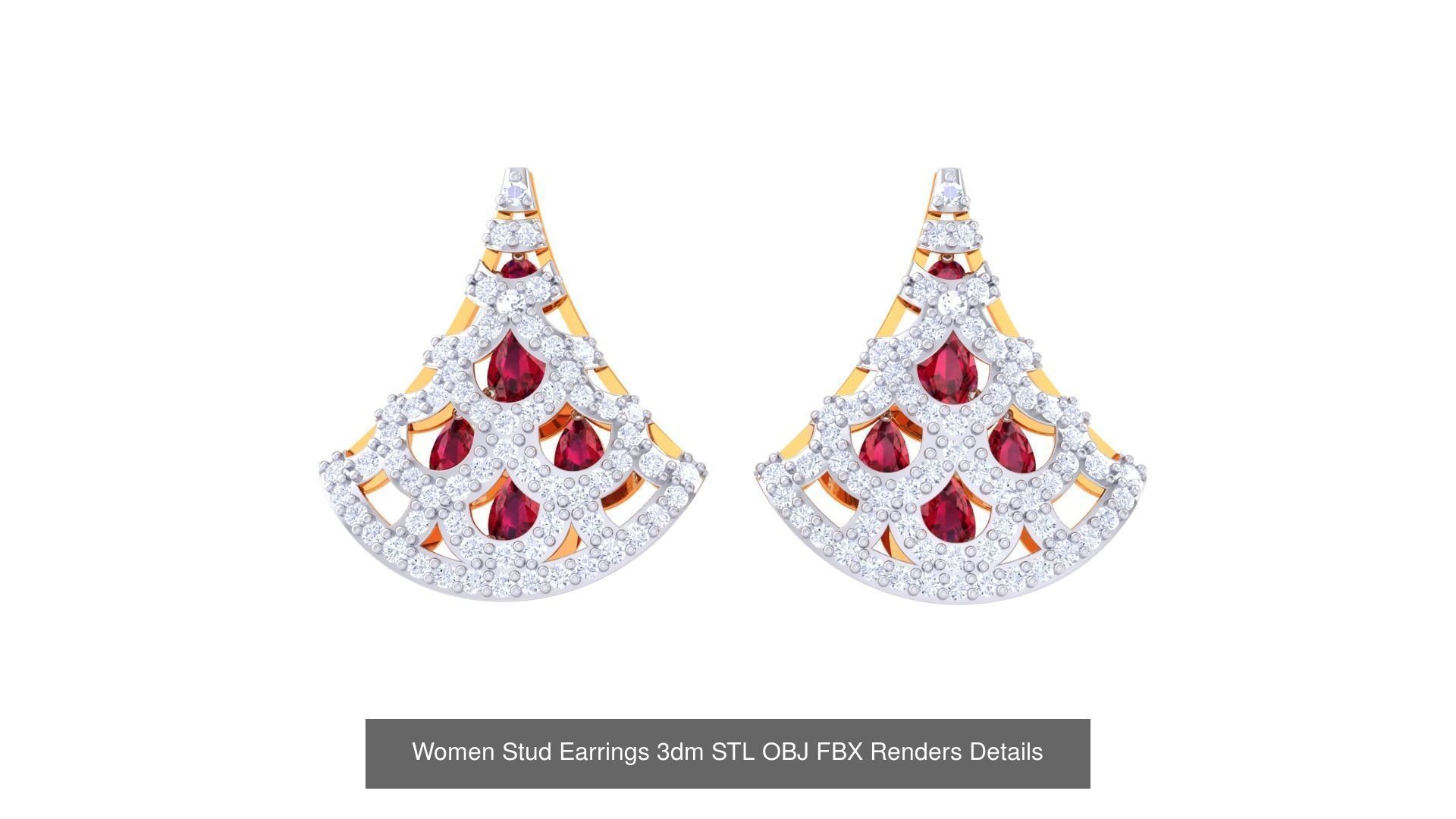 40 Women Stud Earrings 3dm STL OBJ FBX Render Details Collection _44