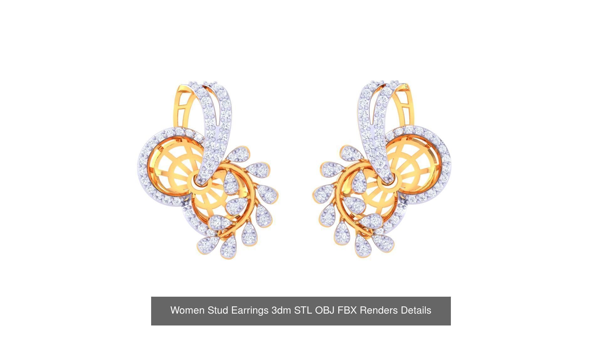 40 Women Stud Earrings 3dm STL OBJ FBX Render Details Collection _32