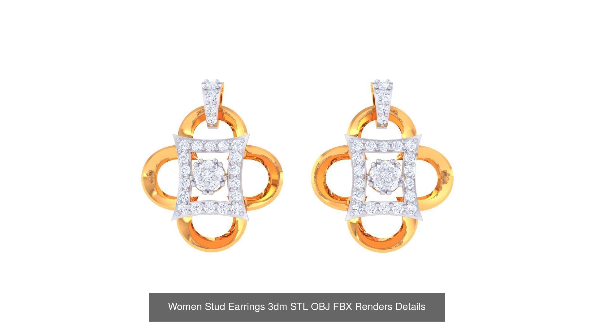 40 Women Stud Earrings 3dm STL OBJ FBX Render Details Collection _36