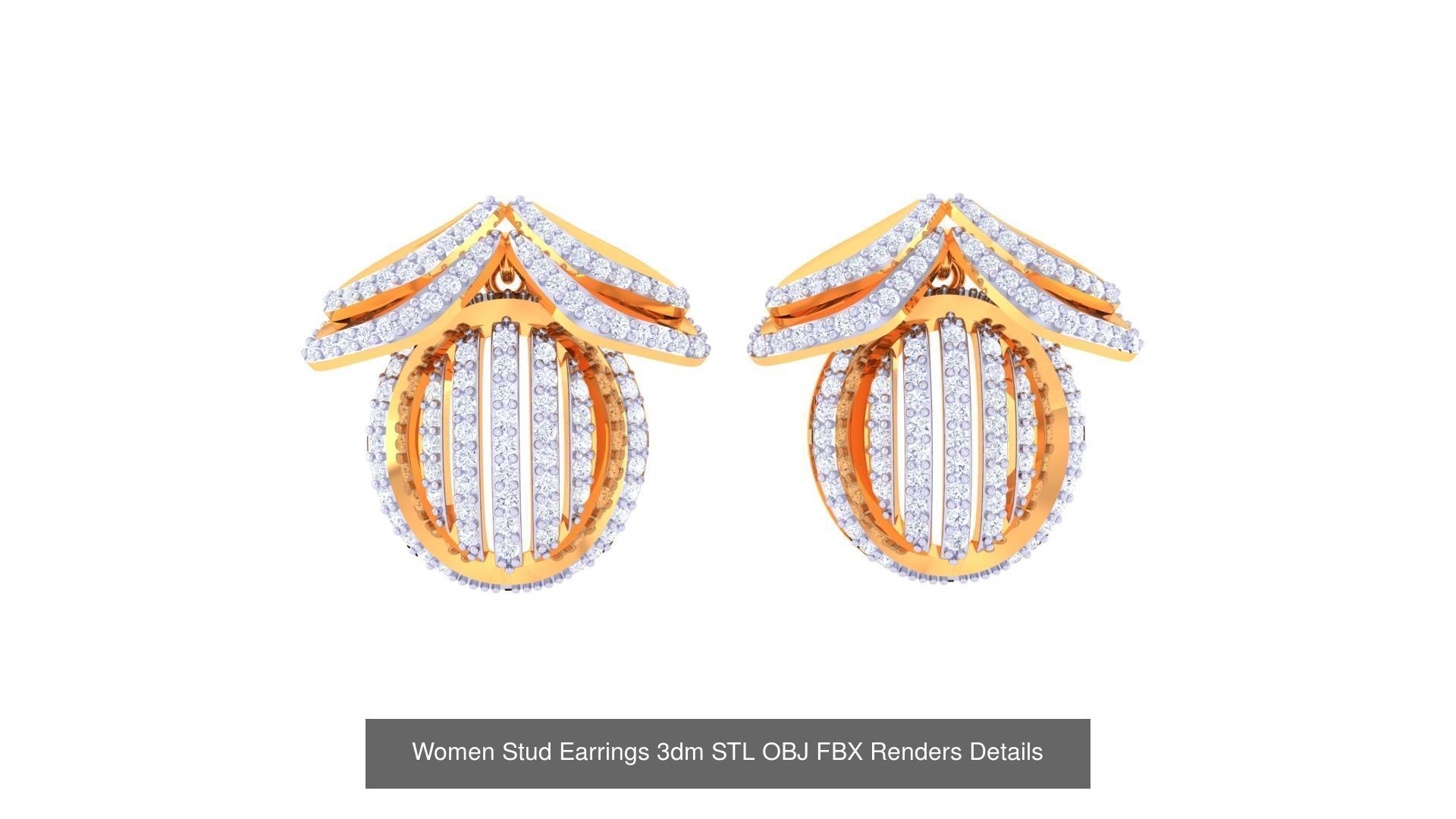 40 Women Stud Earrings 3dm STL OBJ FBX Render Details Collection _14