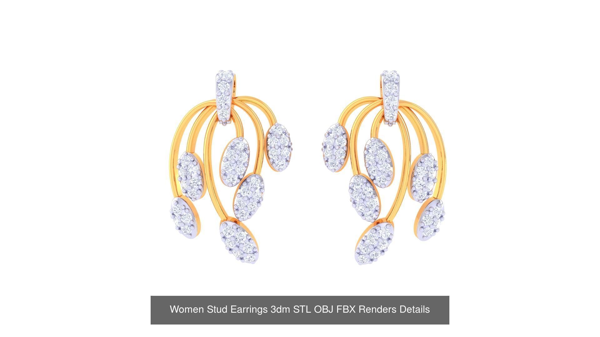 40 Women Stud Earrings 3dm STL OBJ FBX Render Details Collection _10