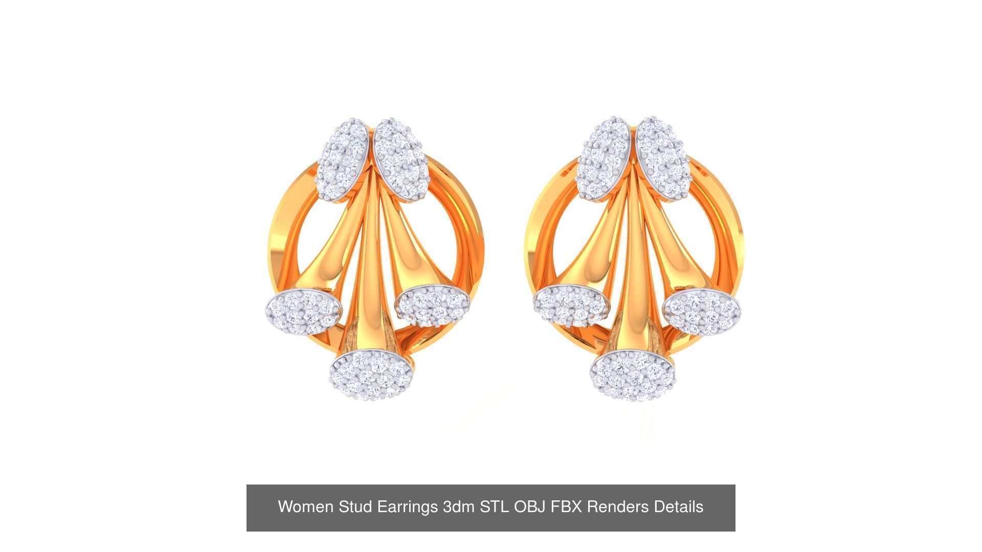 40 Women Stud Earrings 3dm STL OBJ FBX Render Details Collection _35