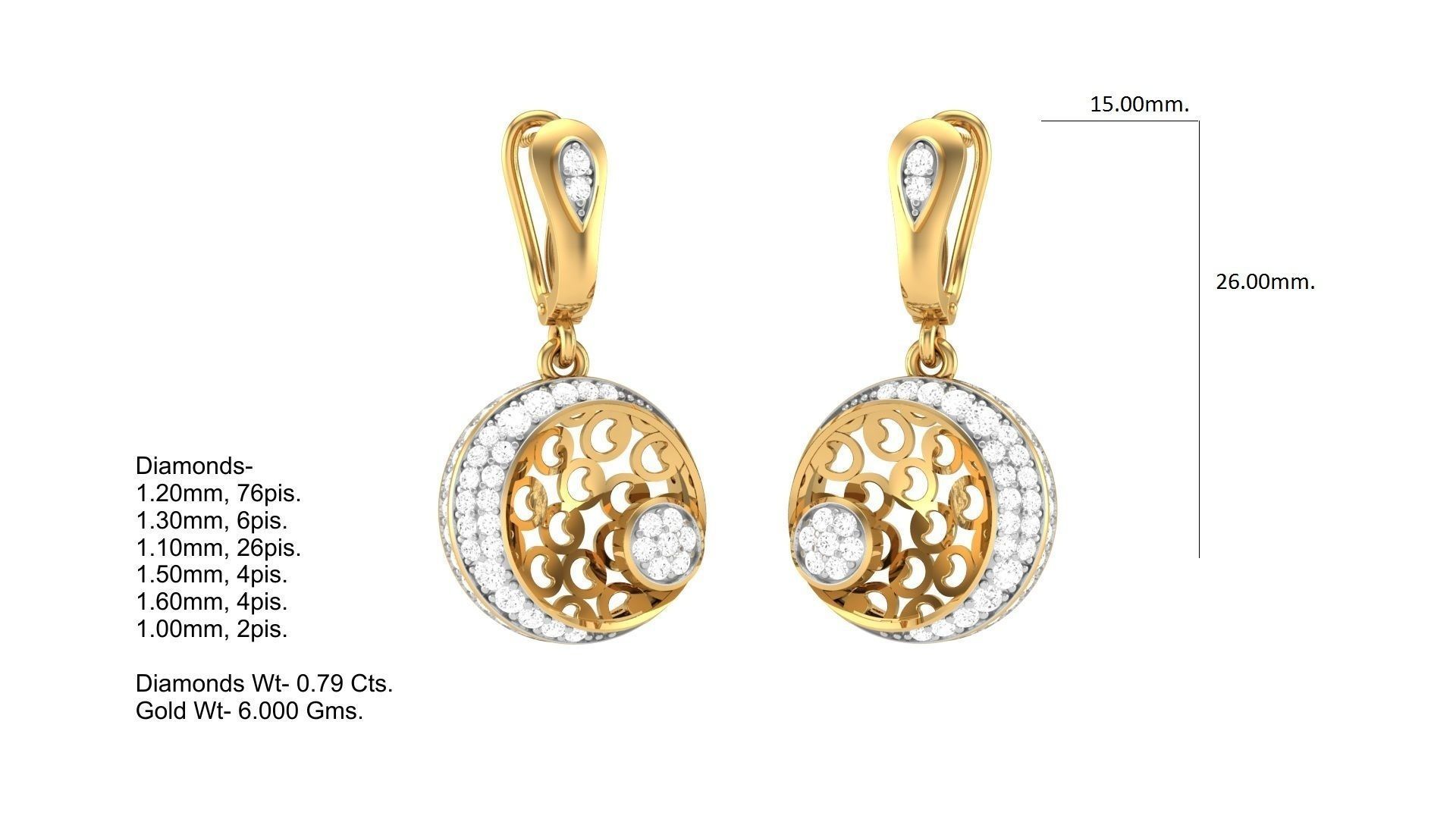 Women Drop Earrings 3dm STL OBJ FBX Renders Details 3D print model_1