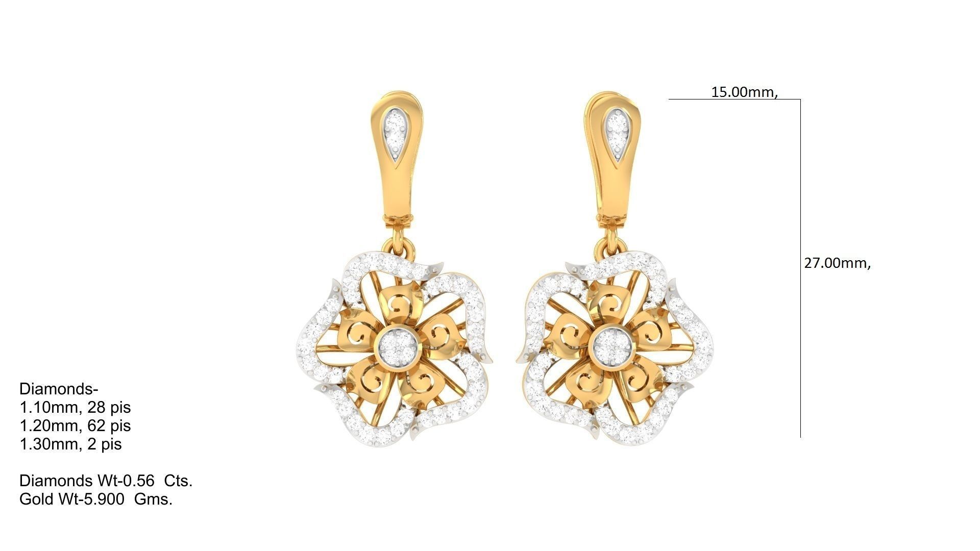 Women Drop Earrings 3dm STL OBJ FBX Renders Details 3D print model_4