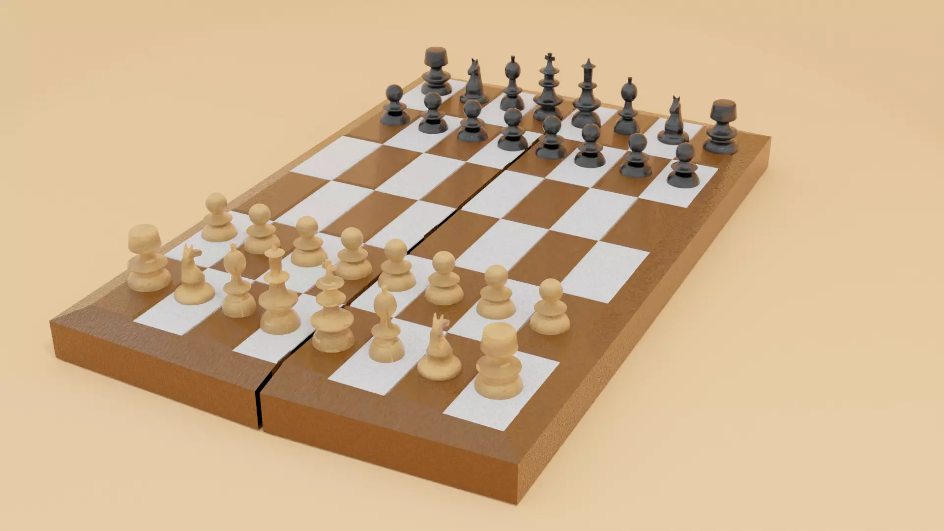 Chessboard chess board with pieces 3D model_0