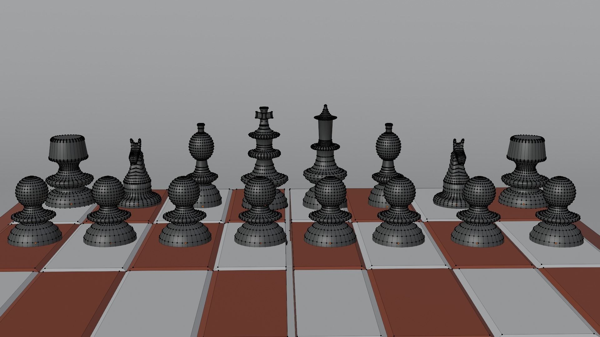 Chessboard chess board with pieces 3D model_6
