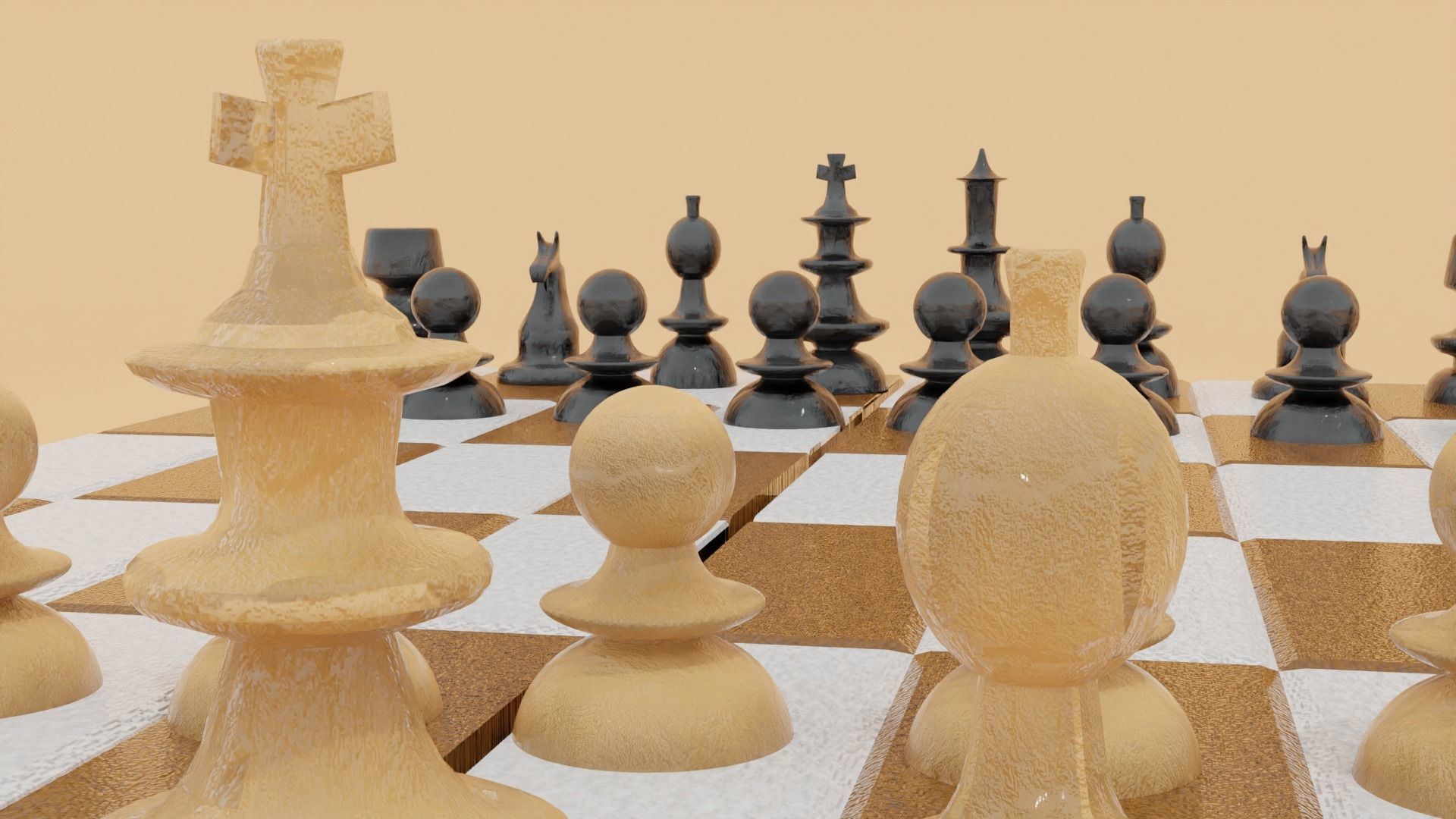 Chessboard chess board with pieces 3D model_2