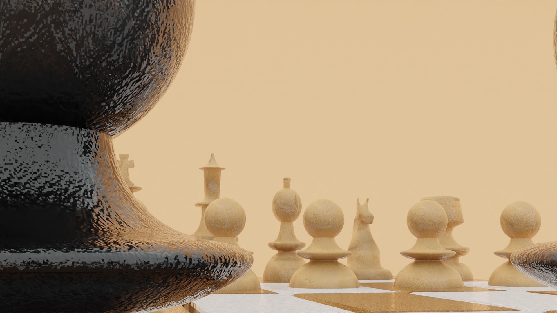 Chessboard chess board with pieces 3D model_3