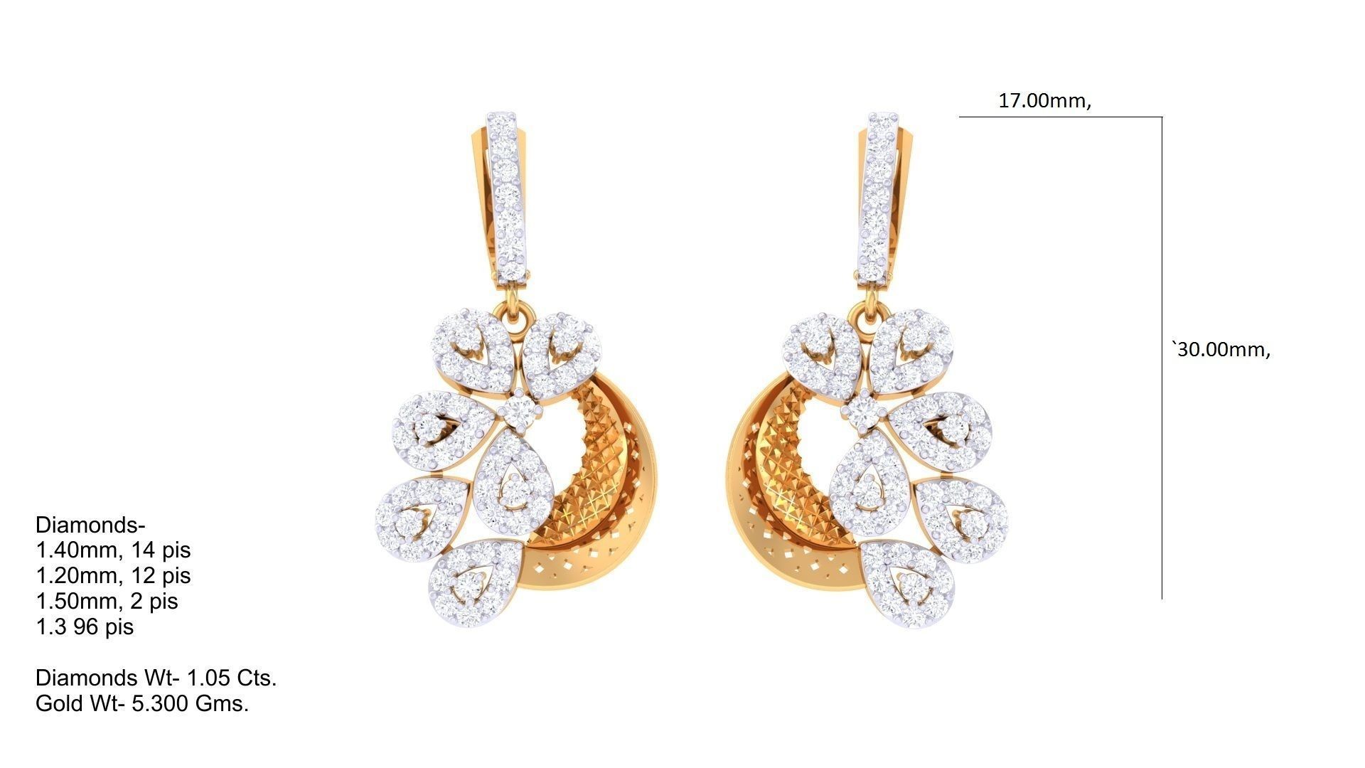 Women Drop Earrings 3dm STL OBJ FBX Renders Details 3D print model_2