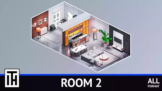 Room 2 modern living Low-poly 3D model