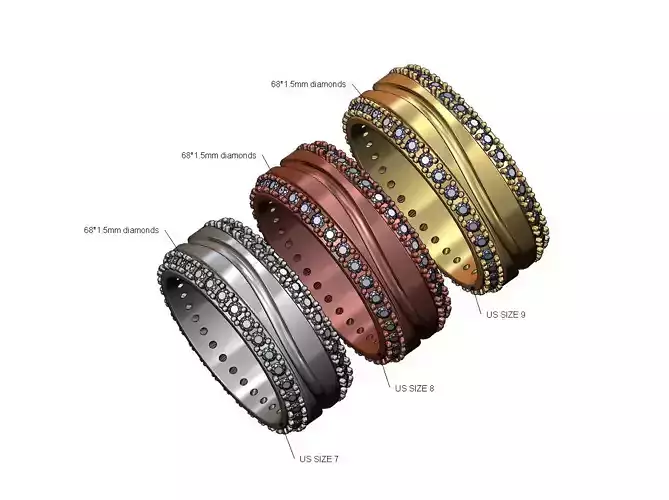 Diamond sides curved groove cigar band US sizes 7 8 9