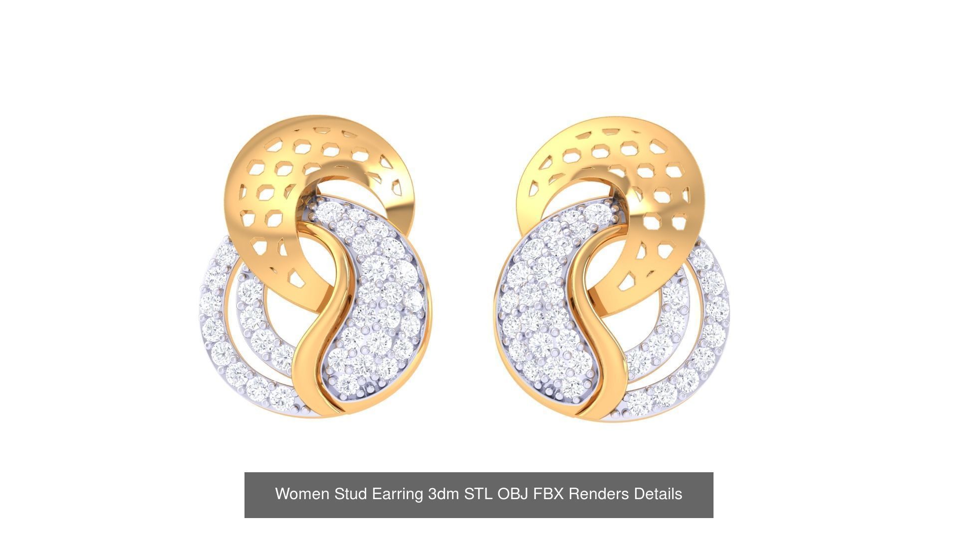 37 Women Stud Earring 3dm STL OBJ FBX Renders Details Collection _38