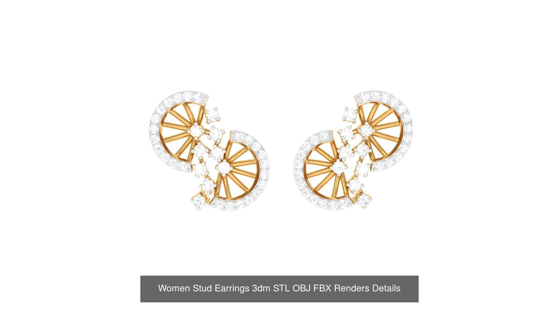 37 Women Stud Earring 3dm STL OBJ FBX Renders Details Collection _14