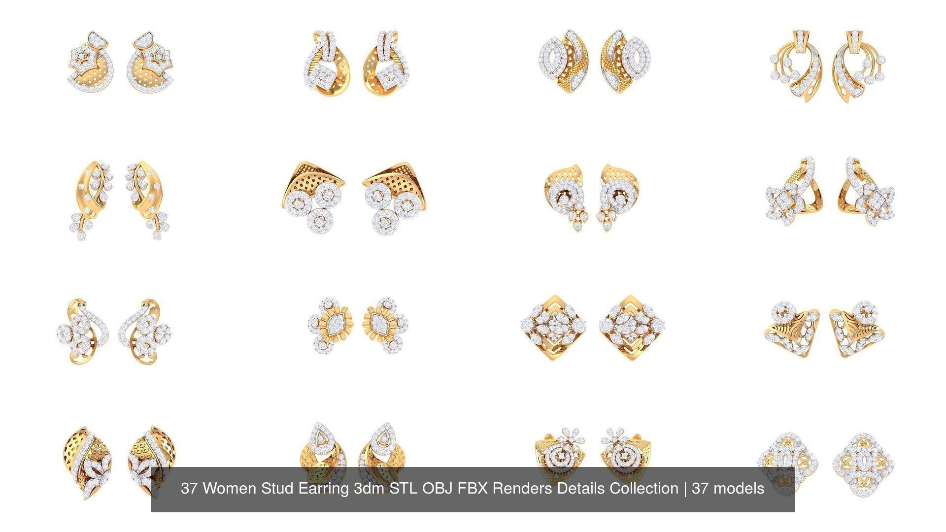 37 Women Stud Earring 3dm STL OBJ FBX Renders Details Collection _2