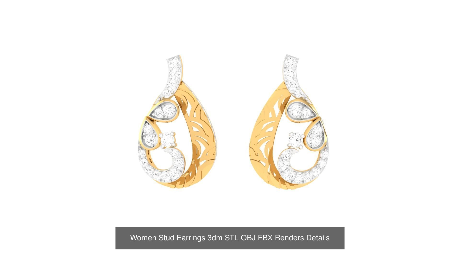 37 Women Stud Earring 3dm STL OBJ FBX Renders Details Collection _7