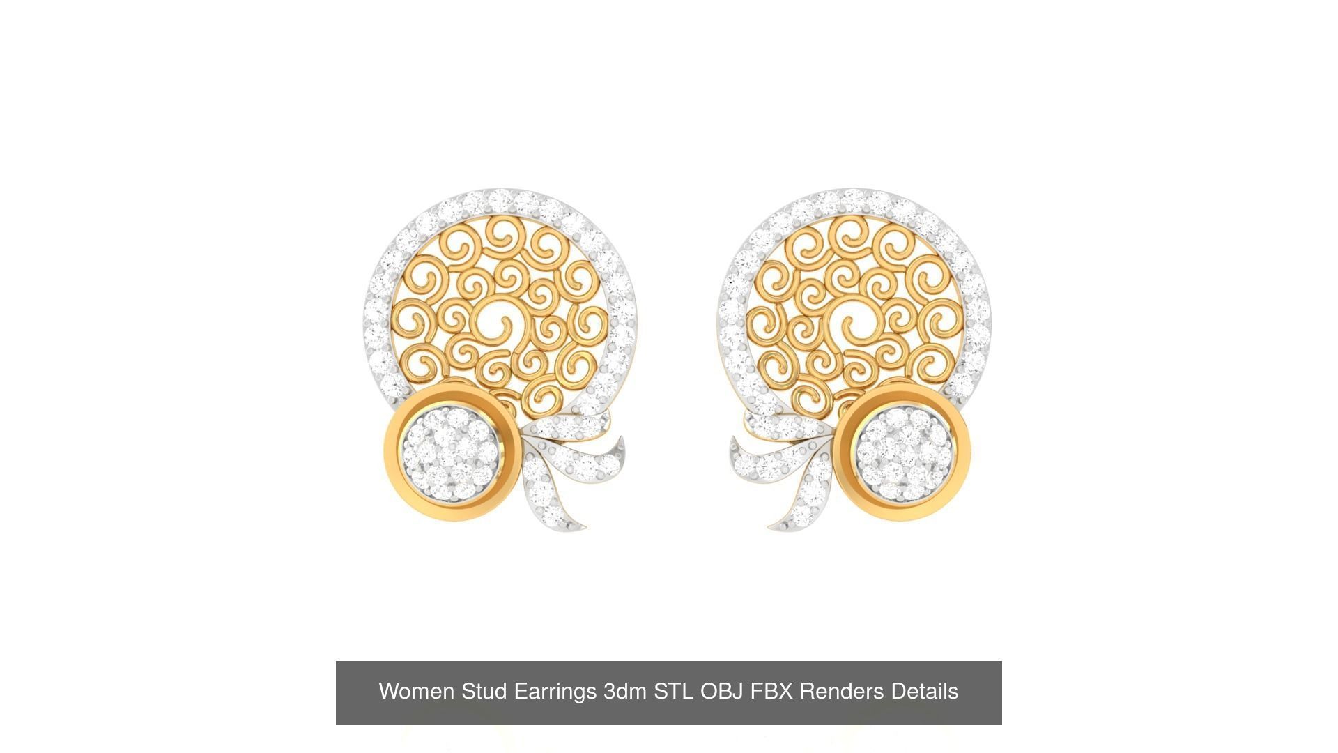 37 Women Stud Earring 3dm STL OBJ FBX Renders Details Collection _13
