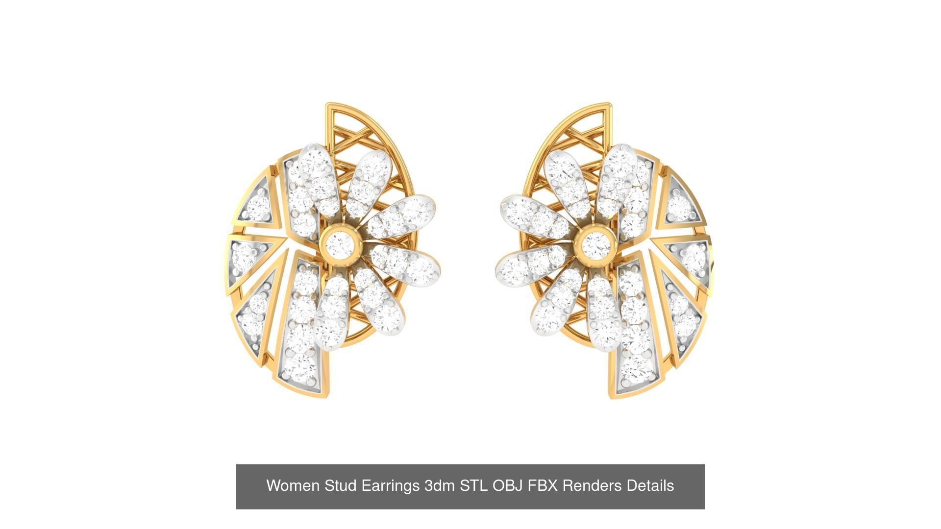 37 Women Stud Earring 3dm STL OBJ FBX Renders Details Collection _16