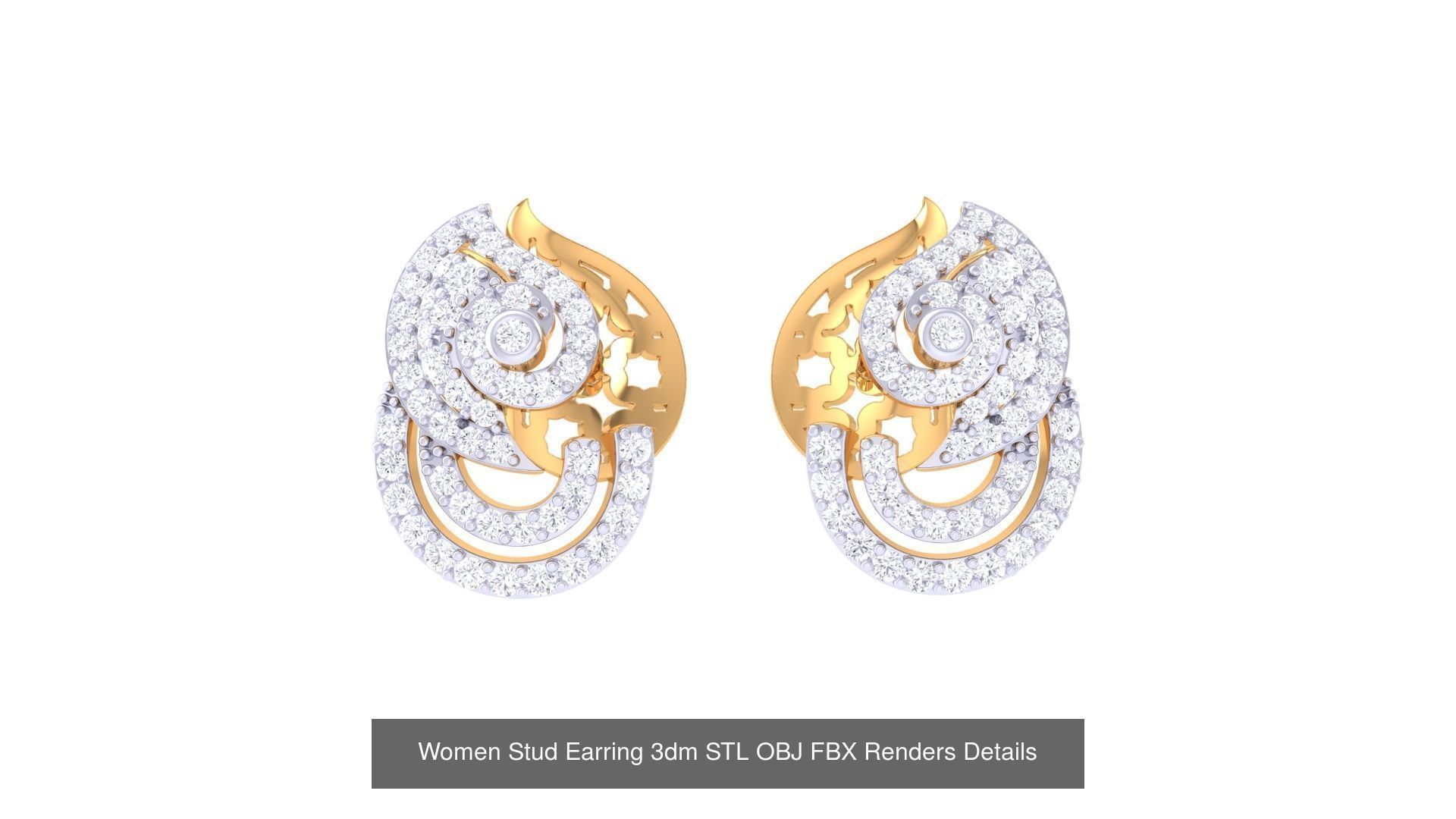 37 Women Stud Earring 3dm STL OBJ FBX Renders Details Collection _39