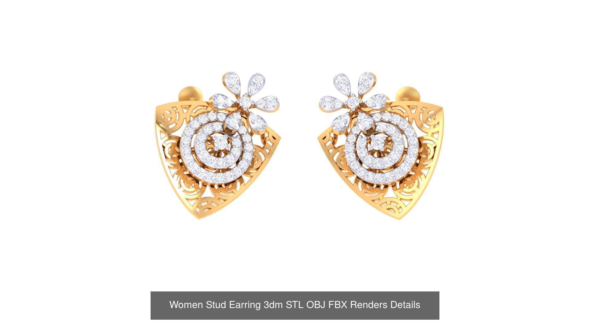 37 Women Stud Earring 3dm STL OBJ FBX Renders Details Collection _35