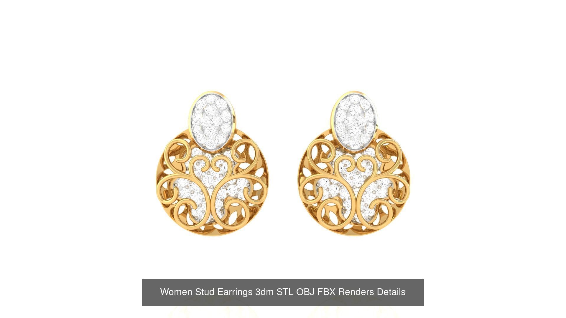 37 Women Stud Earring 3dm STL OBJ FBX Renders Details Collection _10
