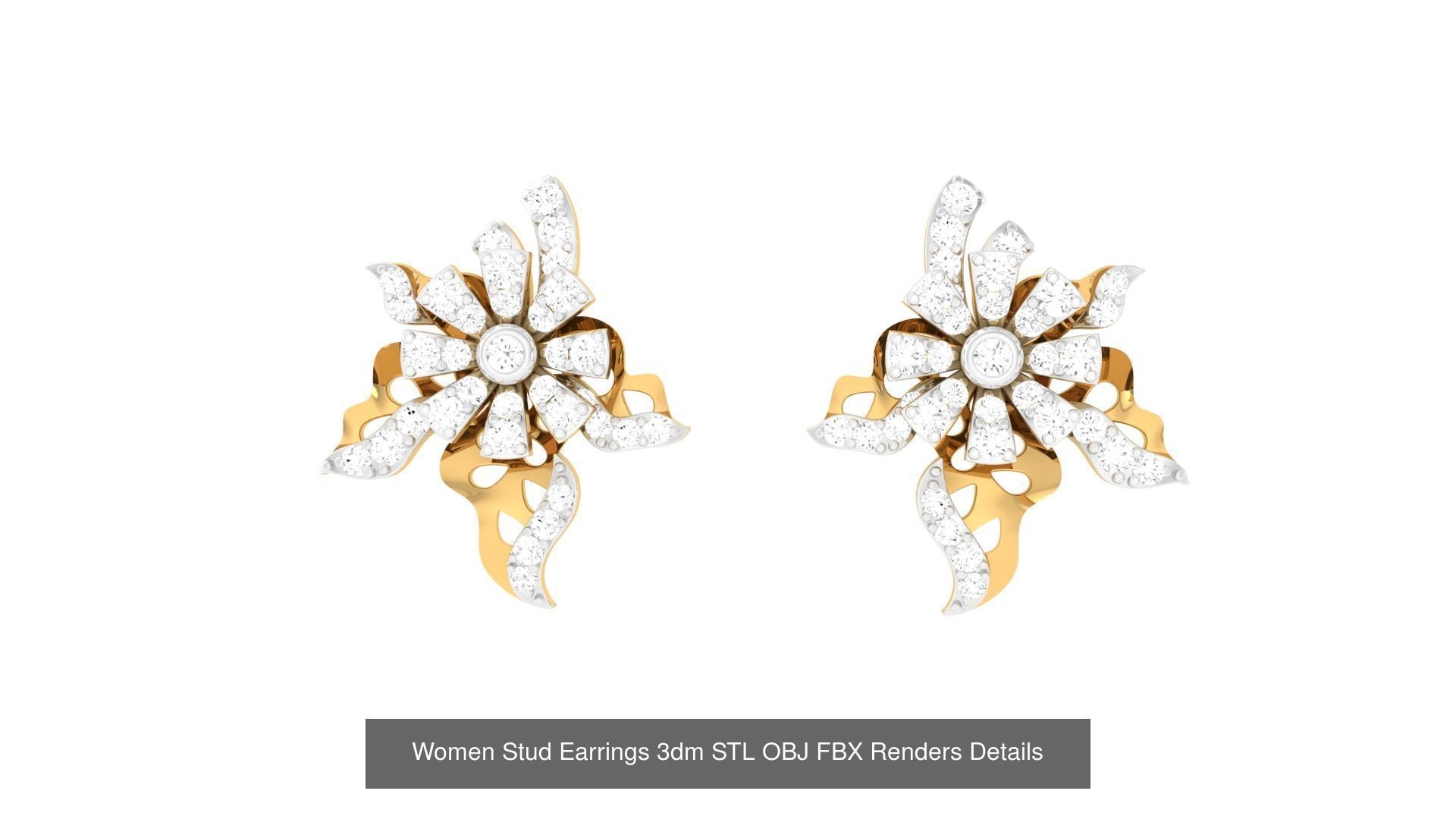 37 Women Stud Earring 3dm STL OBJ FBX Renders Details Collection _8