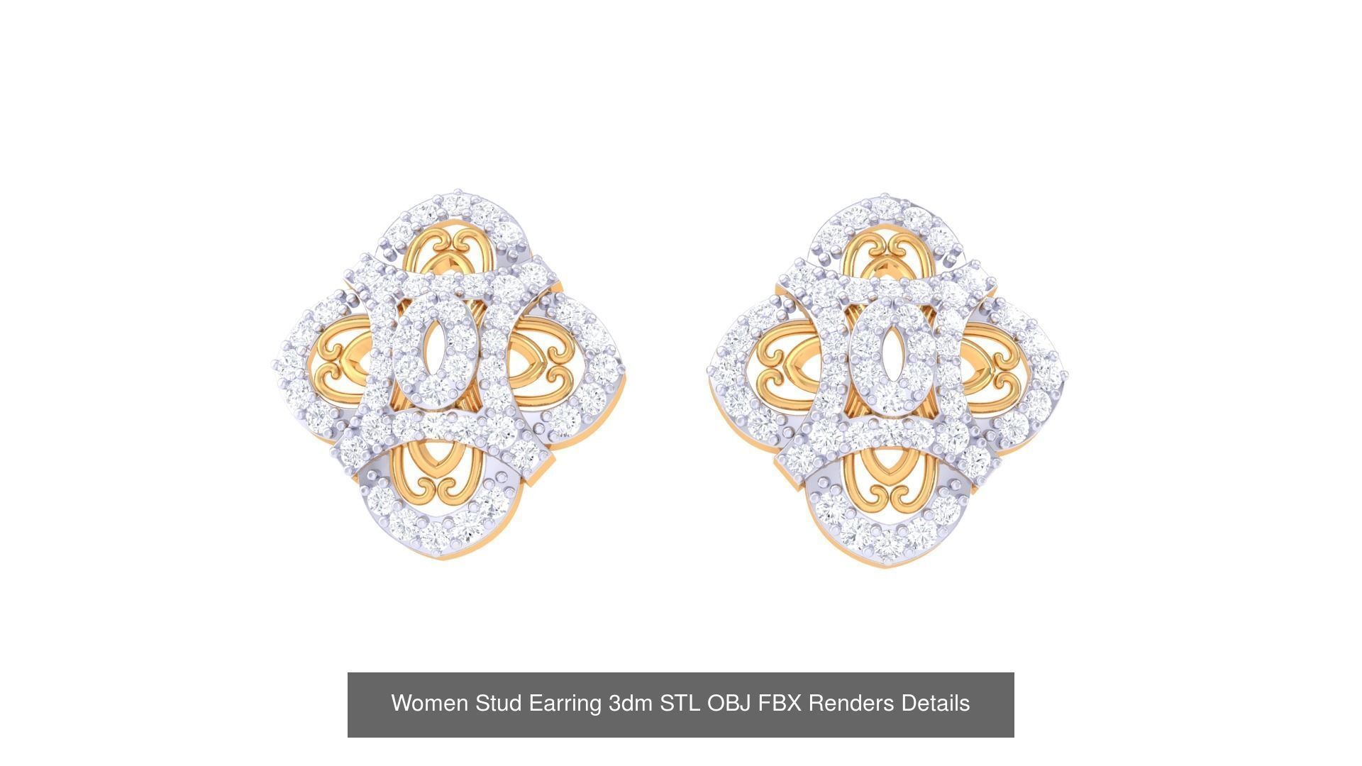 37 Women Stud Earring 3dm STL OBJ FBX Renders Details Collection _36