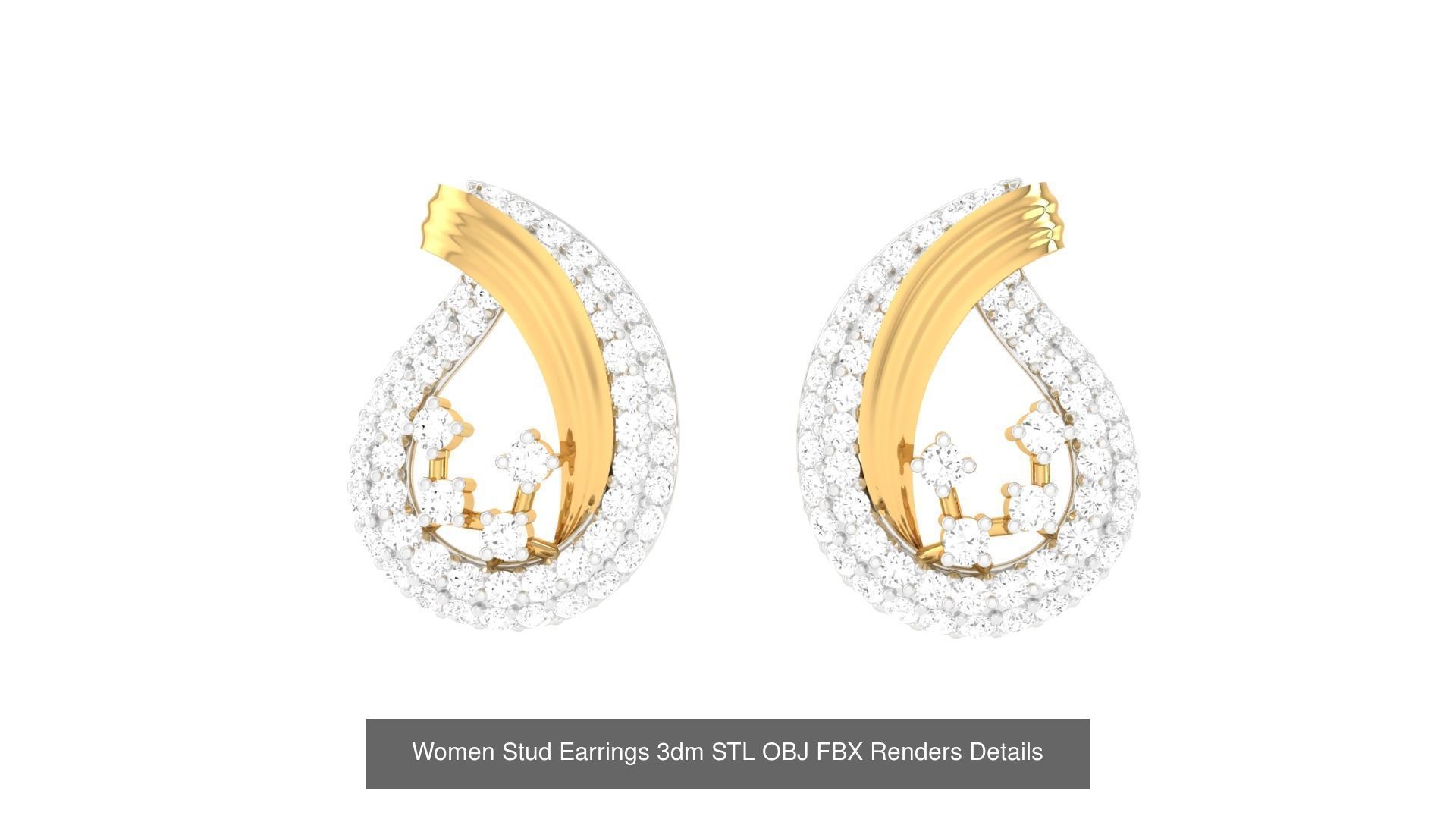 37 Women Stud Earring 3dm STL OBJ FBX Renders Details Collection _12