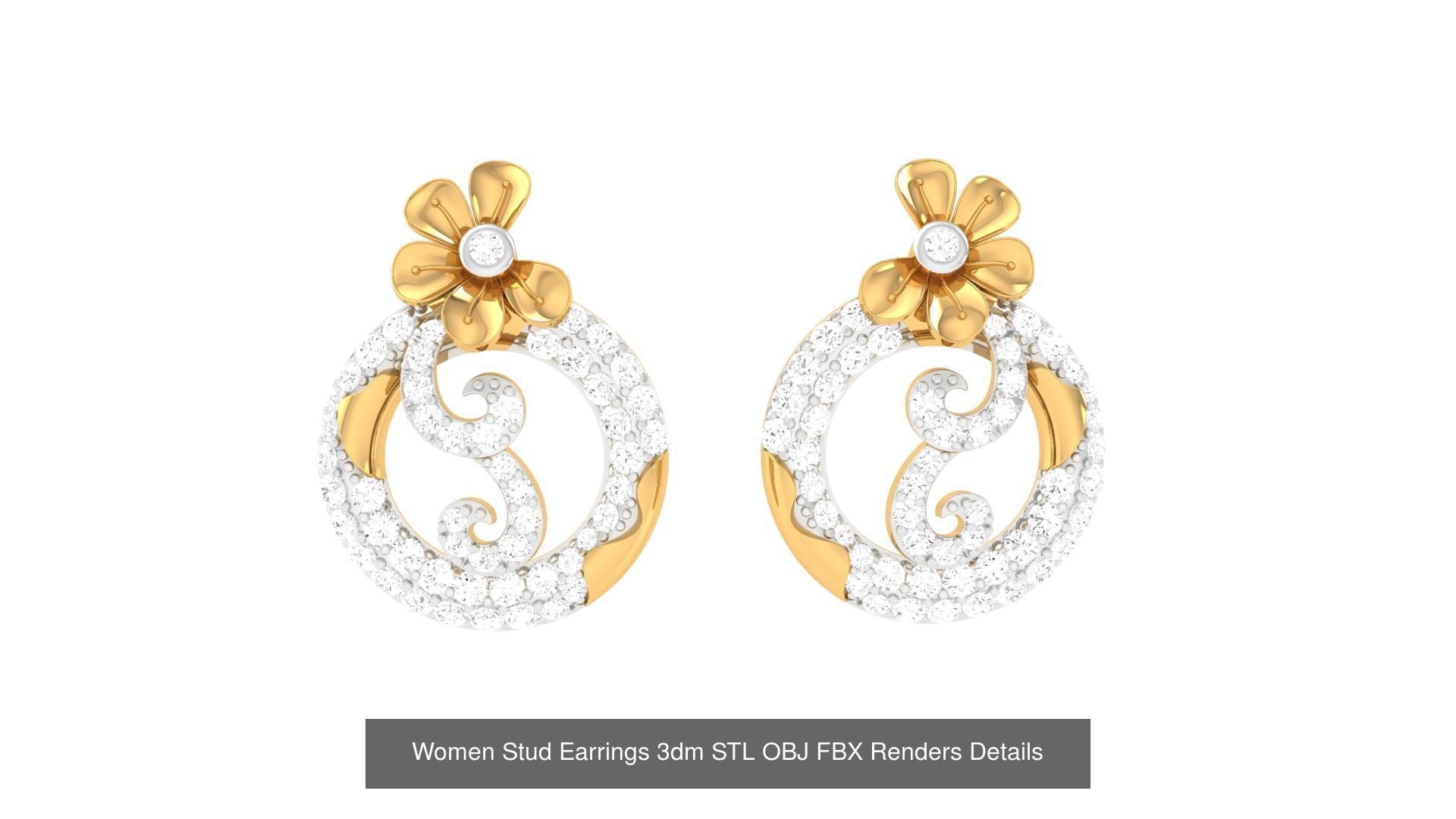 37 Women Stud Earring 3dm STL OBJ FBX Renders Details Collection _9