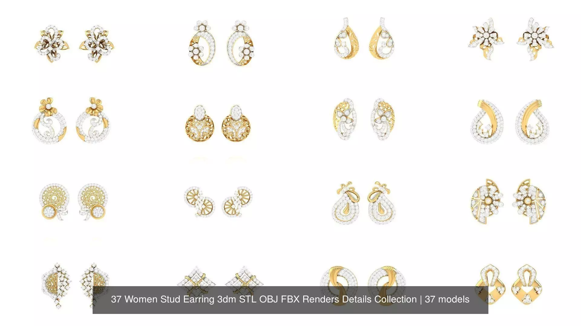 37 Women Stud Earring 3dm STL OBJ FBX Renders Details Collection _0