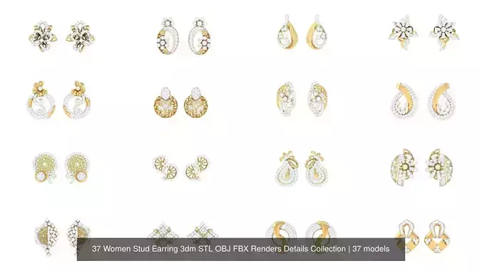 37 Women Stud Earring 3dm STL OBJ FBX Renders Details Collection