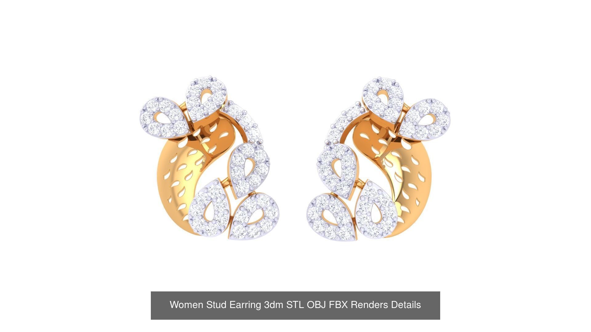 37 Women Stud Earring 3dm STL OBJ FBX Renders Details Collection _37