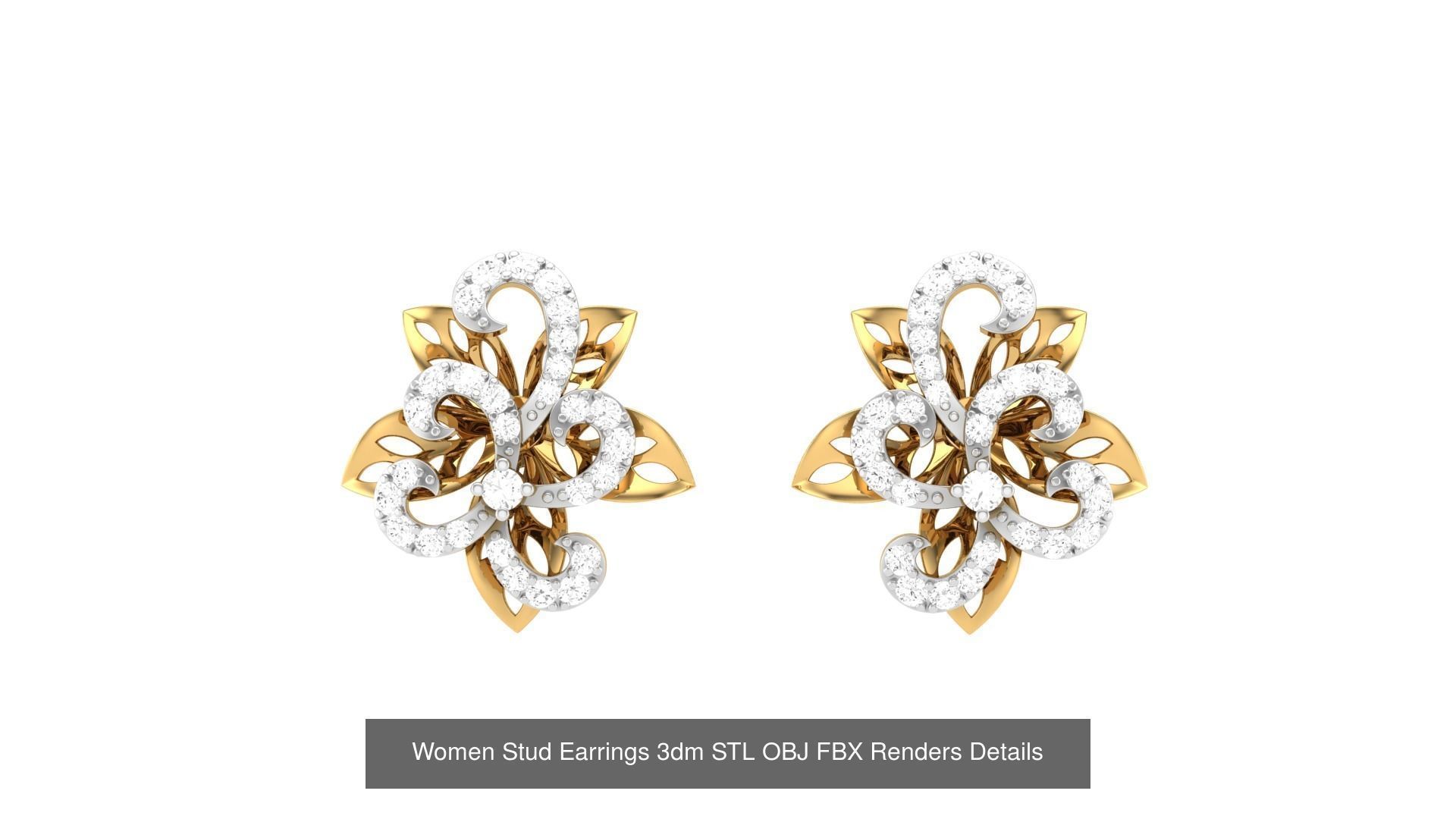 37 Women Stud Earring 3dm STL OBJ FBX Renders Details Collection _5