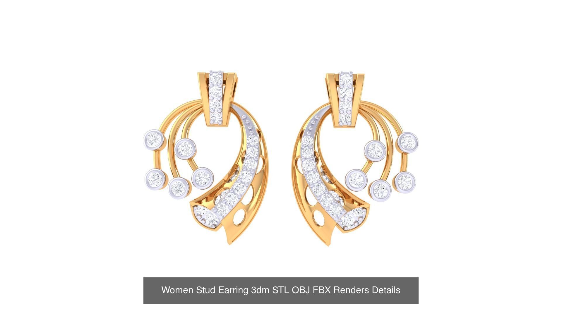 37 Women Stud Earring 3dm STL OBJ FBX Renders Details Collection _24